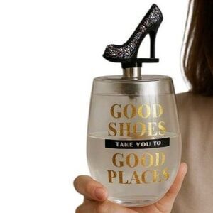 16 oz Stemless Wine Glass Glitter Heel Shoe Stopper Good Shoes Wild Eye